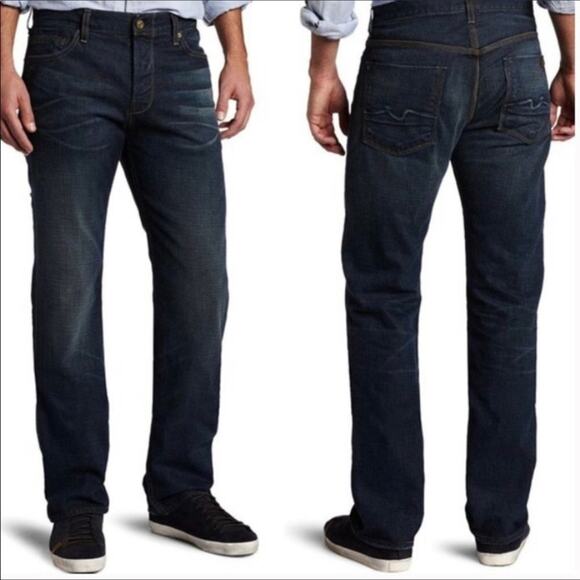 7 For All Mankind Mens Dark Wash Straight Leg Denim Jeans - Picture 1 of 9